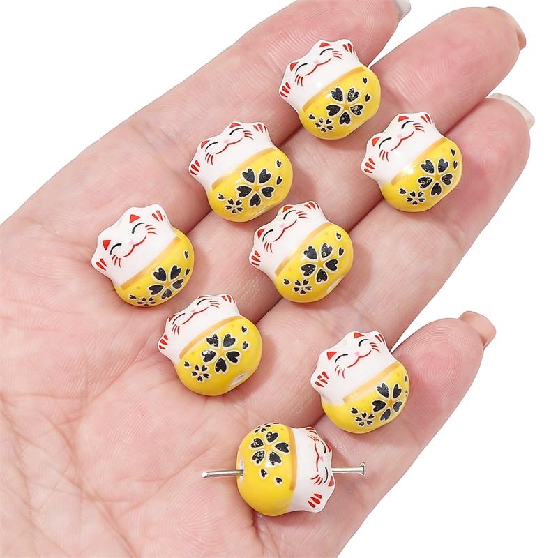 2 шт., расписанные вручную керамические кошки, милые счастливые кошки, подвески, свободные бусины-разделители для браслета, ожерелья, ювелирных изделий, аксессуаров