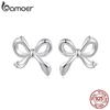 BAMOER 925 пробы серьги-гвоздики в виде банта из стерлингового серебра для женщин, украшения на день рождения, простые застежки-банты для ушей, подарок на вечеринку для студенток