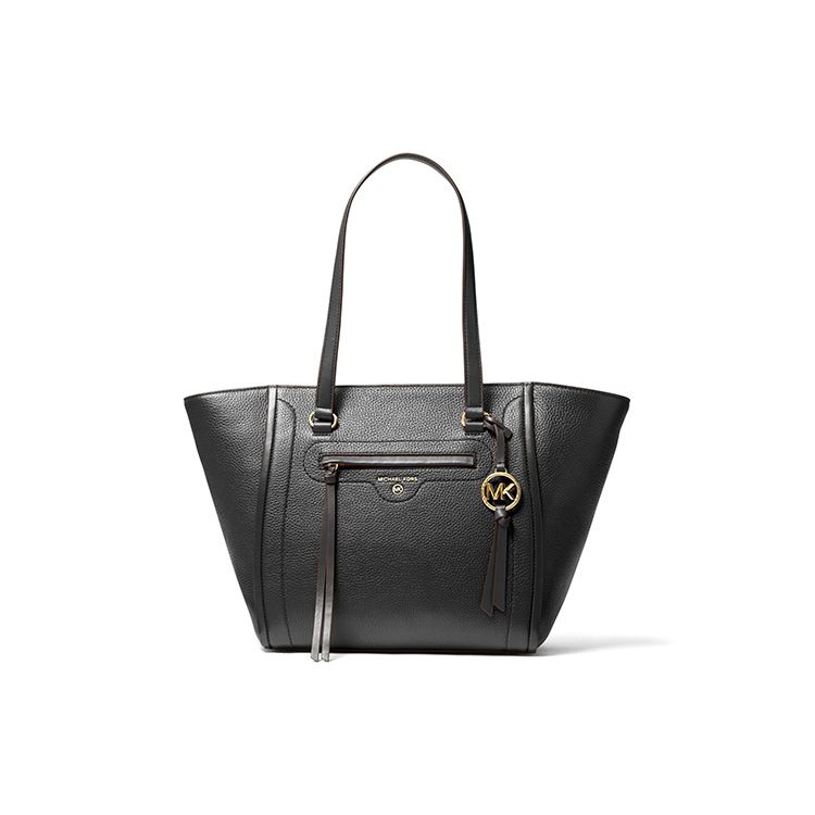 Michael Kors Женская кожаная сумка-тоут Carine с логотипом-буквой, однотонная, черная 30S1GCCT3L001