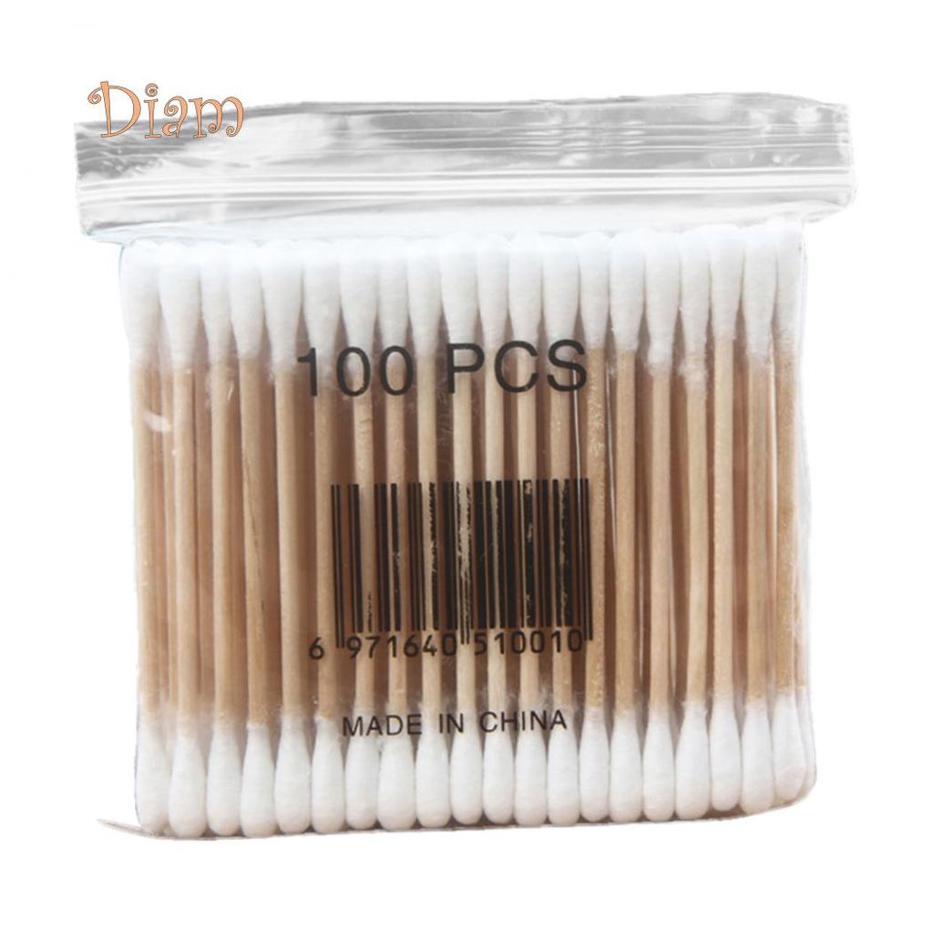 DIAMO Одноразовый двухсторонний деревянный ватный тампон, аппликатор для чистки макияжа
