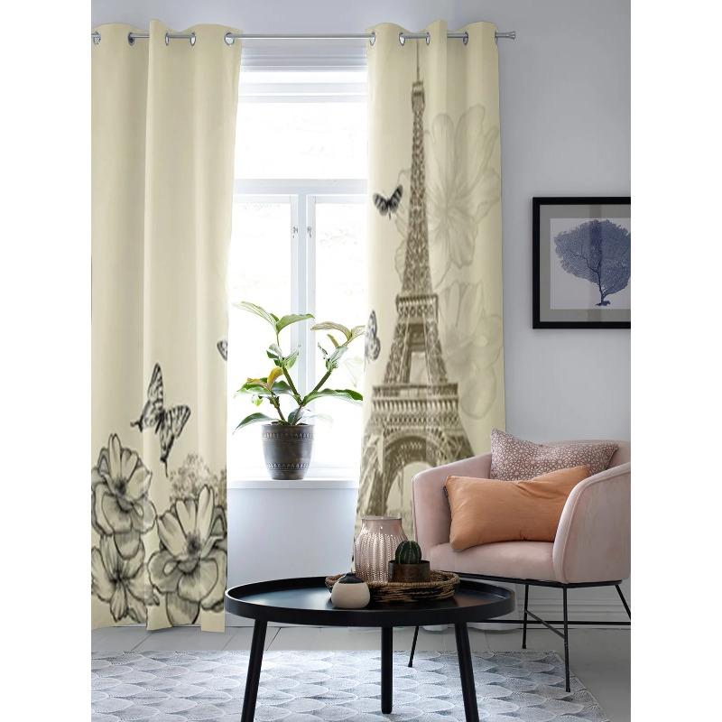Vintage Eiffel Tower And Roses Window Curtain For Kids Room Home Blinds Curtains For Living Room Bedroom Window Drapes