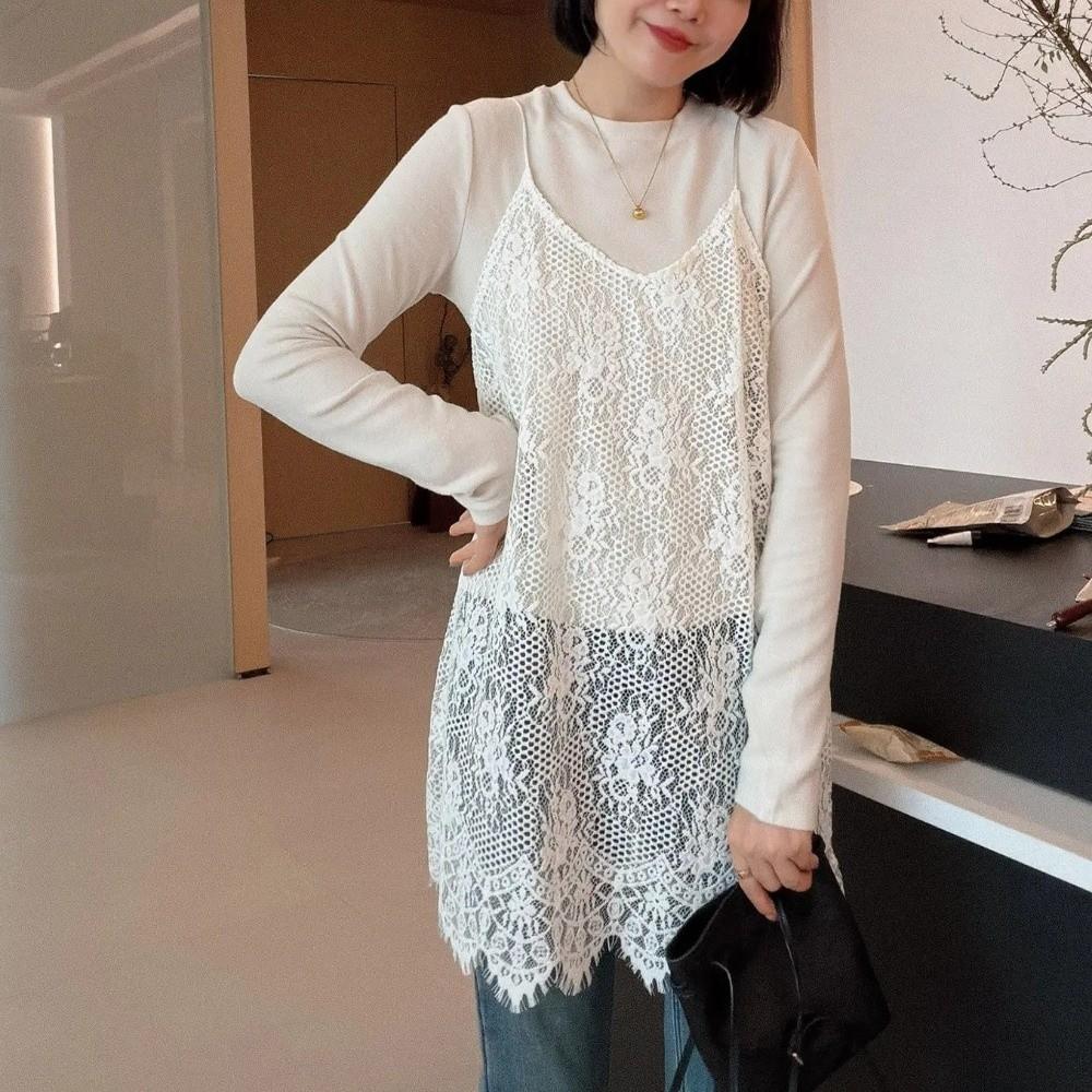 V-neck Lace Underskirt Slips Beach Wear Sling Skirt Petticoat Loose Lace Camisole Skirt Party