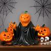 Pumpkin Ghost Figurine Spooky Cute Festive Halloween Statue Indoor Outdoor Haunted House Decoration for Tabletop Garden