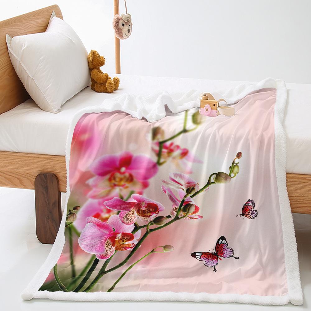 Morning Flower Set 2D Digital Printing Thickened Lamb Fleece Crystal Fleece Blanket One Piece