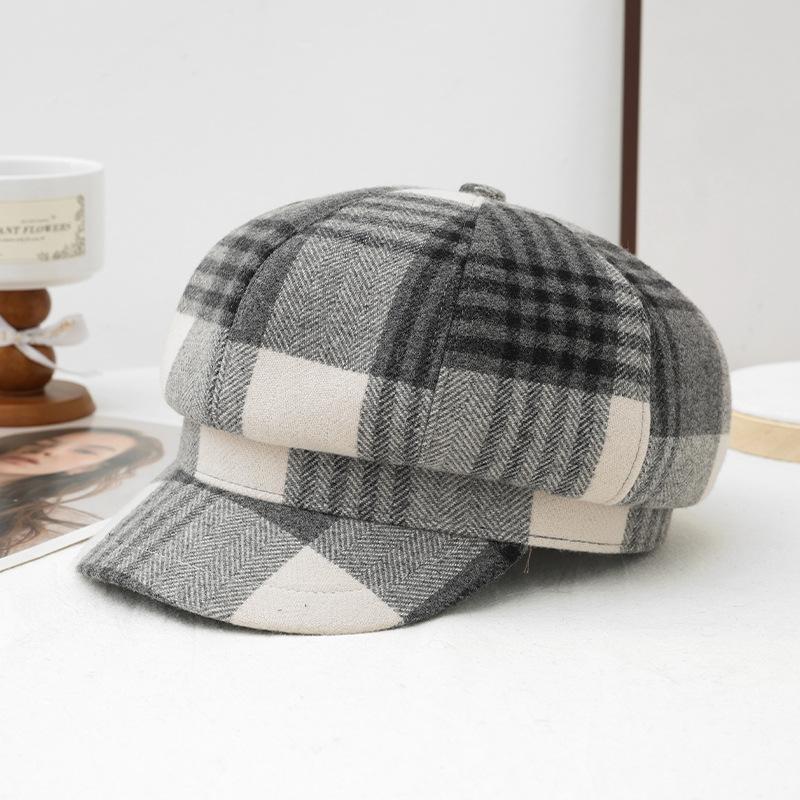 Vintage British Style Plaid Beret Women Warm Windproof Casual Painter Hat