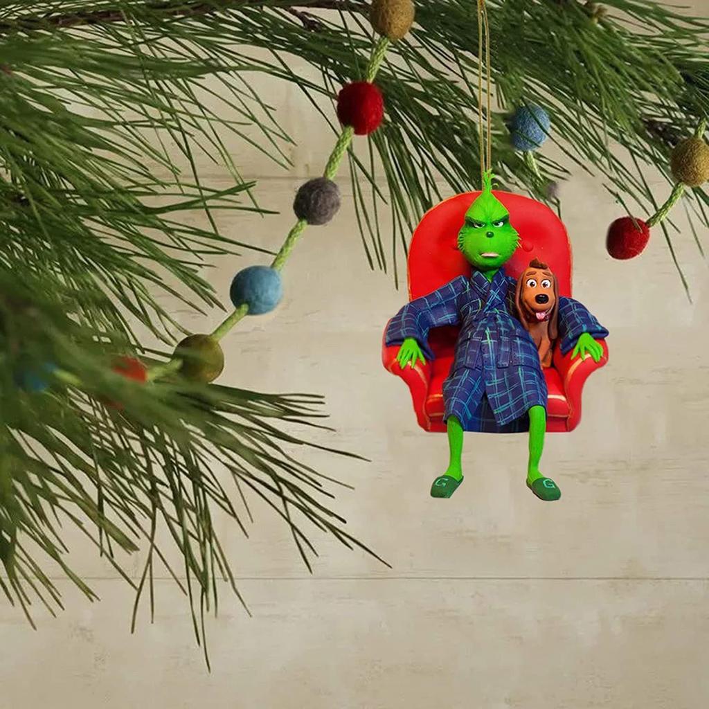 Рождественский кулон с зелеными волосами и кристаллами в виде монстра, мультяшное украшение на рождественскую елку