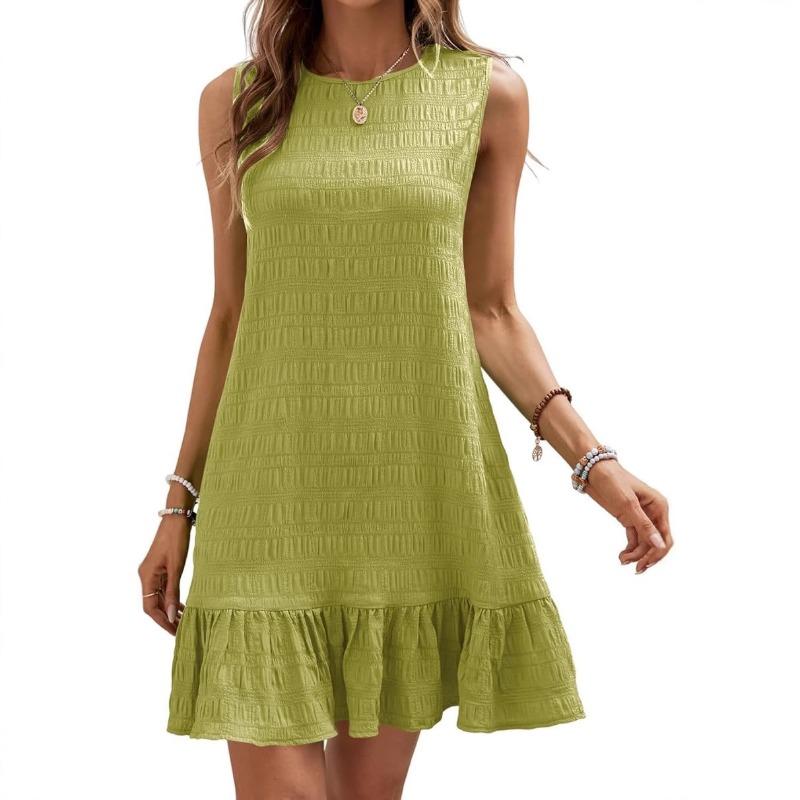 Summer Women's Fashion Versatile Round Neck Sleeveless Dresses