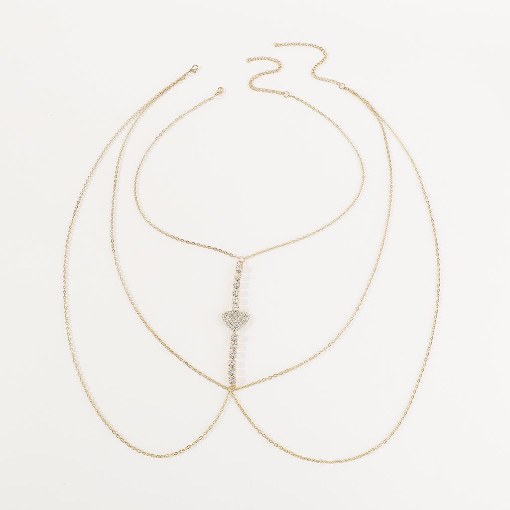 Sexy Hot Girl Heart-shaped Rhinestone Chest Chain Fashion Multi-layer Claw Chain Nightclub Beach Halter Neck Body Chain