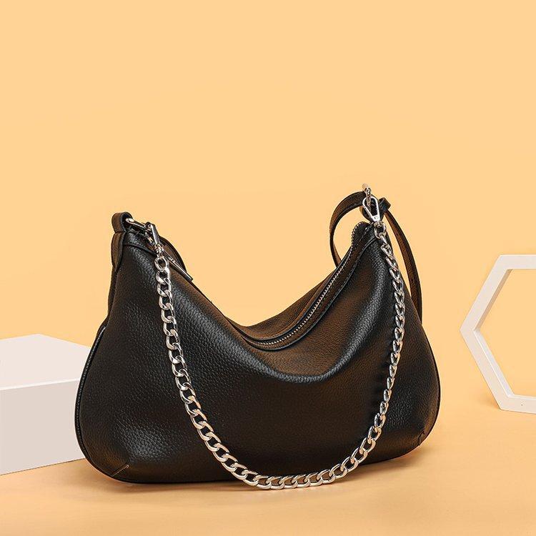 Leather Chain Tote Bag, Simple Premium Underarm Bag, Large Capacity Casual Single Shoulder Oblique Span Women