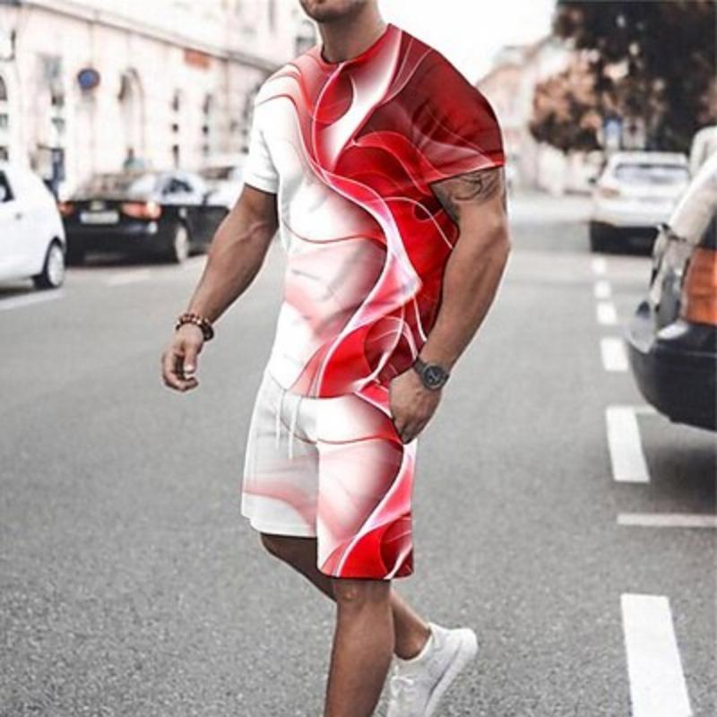 Men's Graphic Gradient 2 Piece T-shirt Set T-shirt Shorts Sleeve Shorts Fashion Lightweight Basic Street Daily Sports Summer