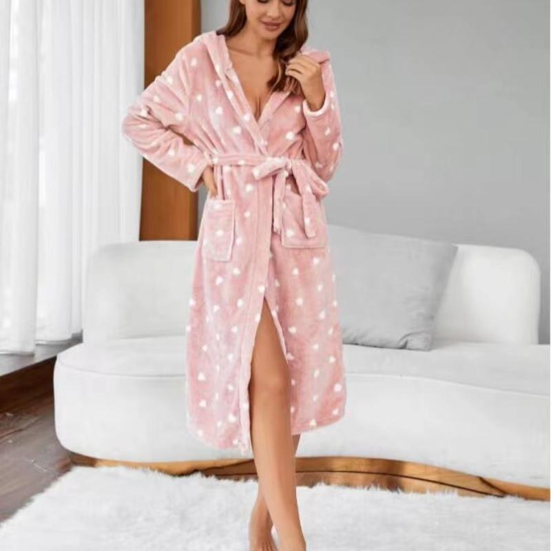 Однотонная плюшевая плотная и приятная для кожи мягкая ночная рубашка для дома на осень и зиму