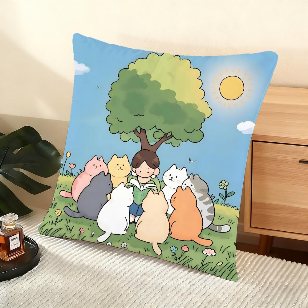 Surrounded By Fluffy Cat Balls Cushion Cover Silky Short Plush Home Sofa Cushion Cover - Invisible Zipper Home Decoration