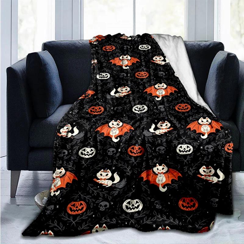 Halloween Pumpkin&horror Ghost Printed Blanket, Fashionable Warm Flannel Blanket, Sofa Bed Cover Blanket, Halloween Gift