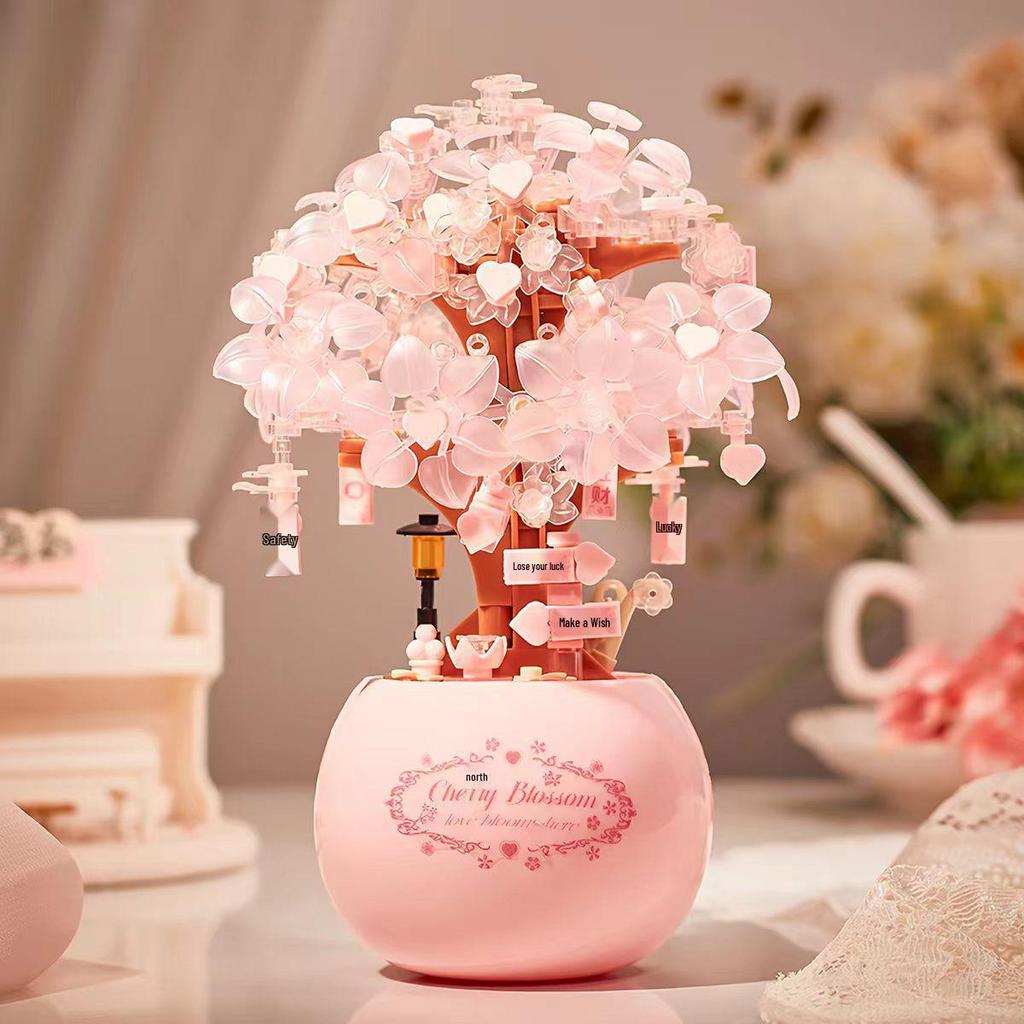 Cherry Blossom Tree Puzzle: DIY Preserved Flower Bouquet with Persimmon Ruyi Ornament - Handmade Gift for Children's Day