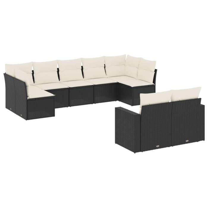 VidaXL Salon de Jardin avec Coussins 9 pcs, Canapés de Terrasse, Ensemble de Meubles de Patio, Mobilier d'Extérieur, Noir 3219406