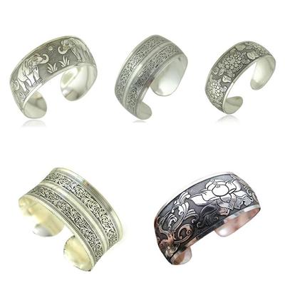 Европейский и американский антикварный тибетский серебряный резной открытый браслет Мяо - этнический широкий браслет, ретро украшение