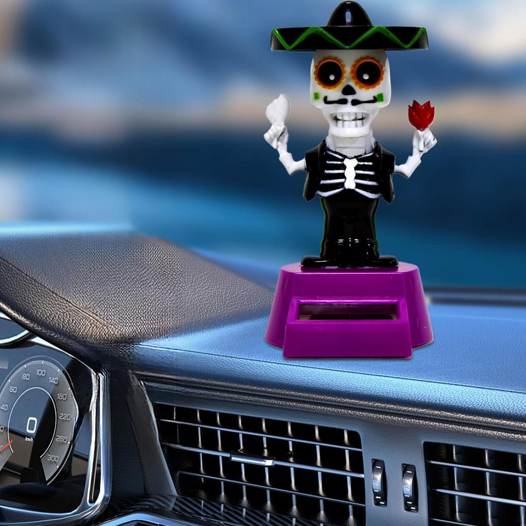 Car Dash Decor Solar Skull Dashboard Ornaments For Car Halloween Theme Automotive Interior Supplies Spooky Skull Statue For