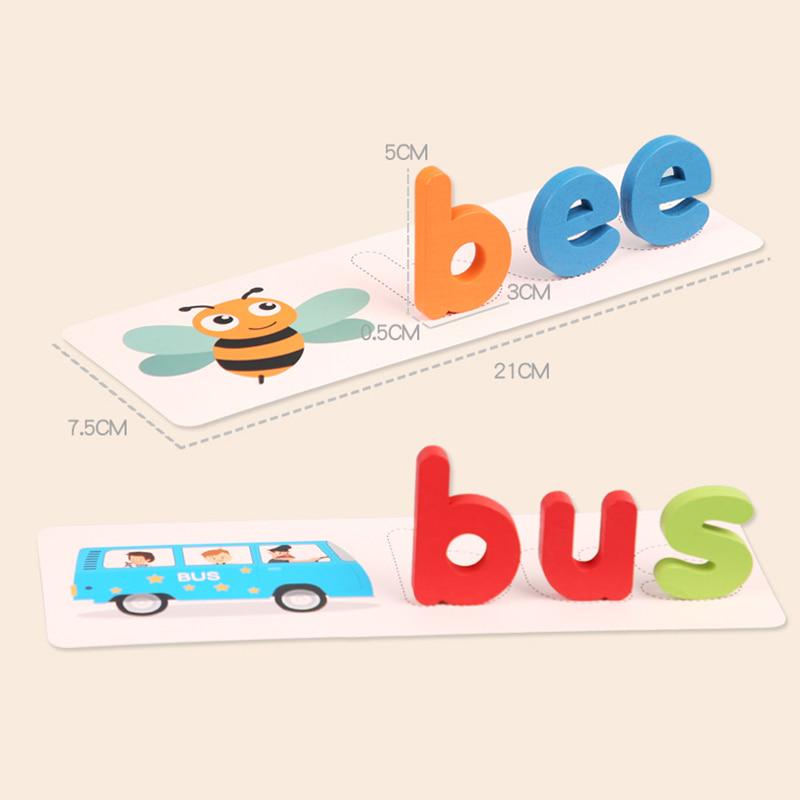 Wooden Alphabet Letter Learning Cards Word Spelling Practice Game Toy English Letters Spelling Card