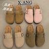 Leather Cork Bottom Children's Baotou Half Slippers Outside Wear Spring and Summer New One-pedal Lazy Shoes