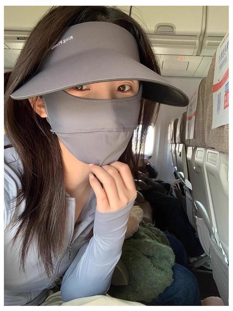 Женская безверхая бесшовная шляпа-козырек с защитой от УФ-лучей и солнцезащитной маской - новый стиль 2025