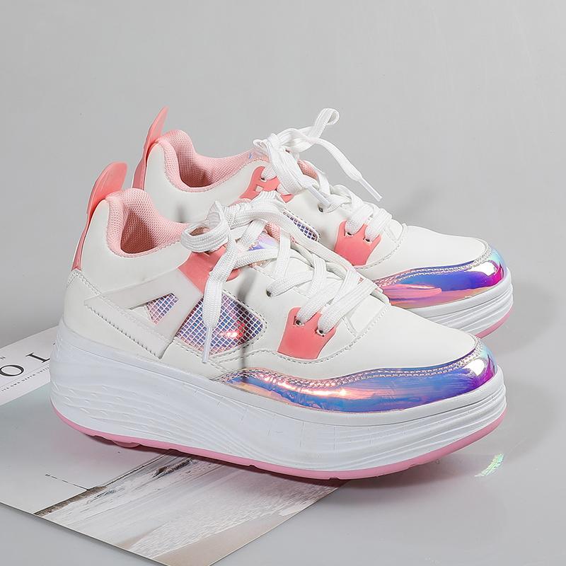 Детские роликовые коньки с четырьмя колесами, съемная плоская спортивная обувь для девочек, розовые роликовые коньки, спортивная обувь, розовые кроссовки