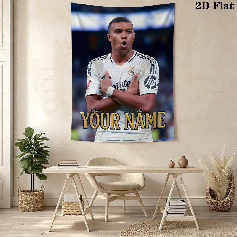 Custom Name Kylian Mbappé Wall Tapestry Aesthetic Wall Hanging Printed Fabric Blanket Decorative Tapestries for Bedroom Living Room Home Decor