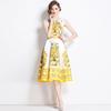 Summer Designer Vintage Print Runway Dress Women Fashion Sleeveless Tank Slim Party Dresses