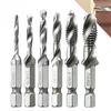 HSS Thread Spiral Screw Metric Composite Tap Drill Bit 6pcs 1/4 Hex Shank Tap M3 M4 M5 M6 M8 M10 Woodworking Tool