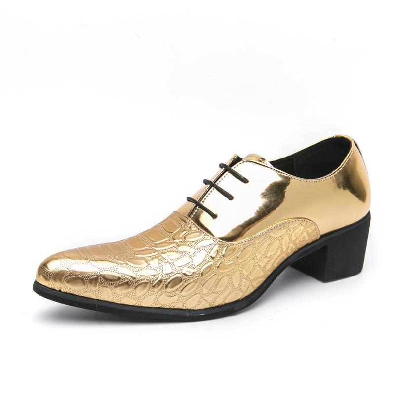 Luxury Golden Man Patent Leather Shoes Big Size 46 Height-increasing High-heel Dress Shoes Men Pointed Toe Formal Shoes for Men