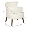 Modern Armchair, Upholstered Accent Chair with Lumbar Cushion, Rubberwood Legs, Cream White