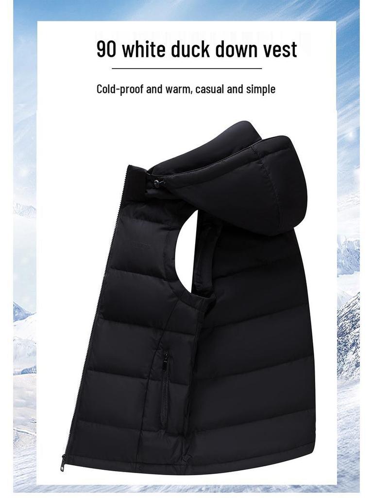 Мужской зимний пуховый жилет с капюшоном - Толстая, теплая верхняя одежда без рукавов для мужчин среднего и пожилого возраста