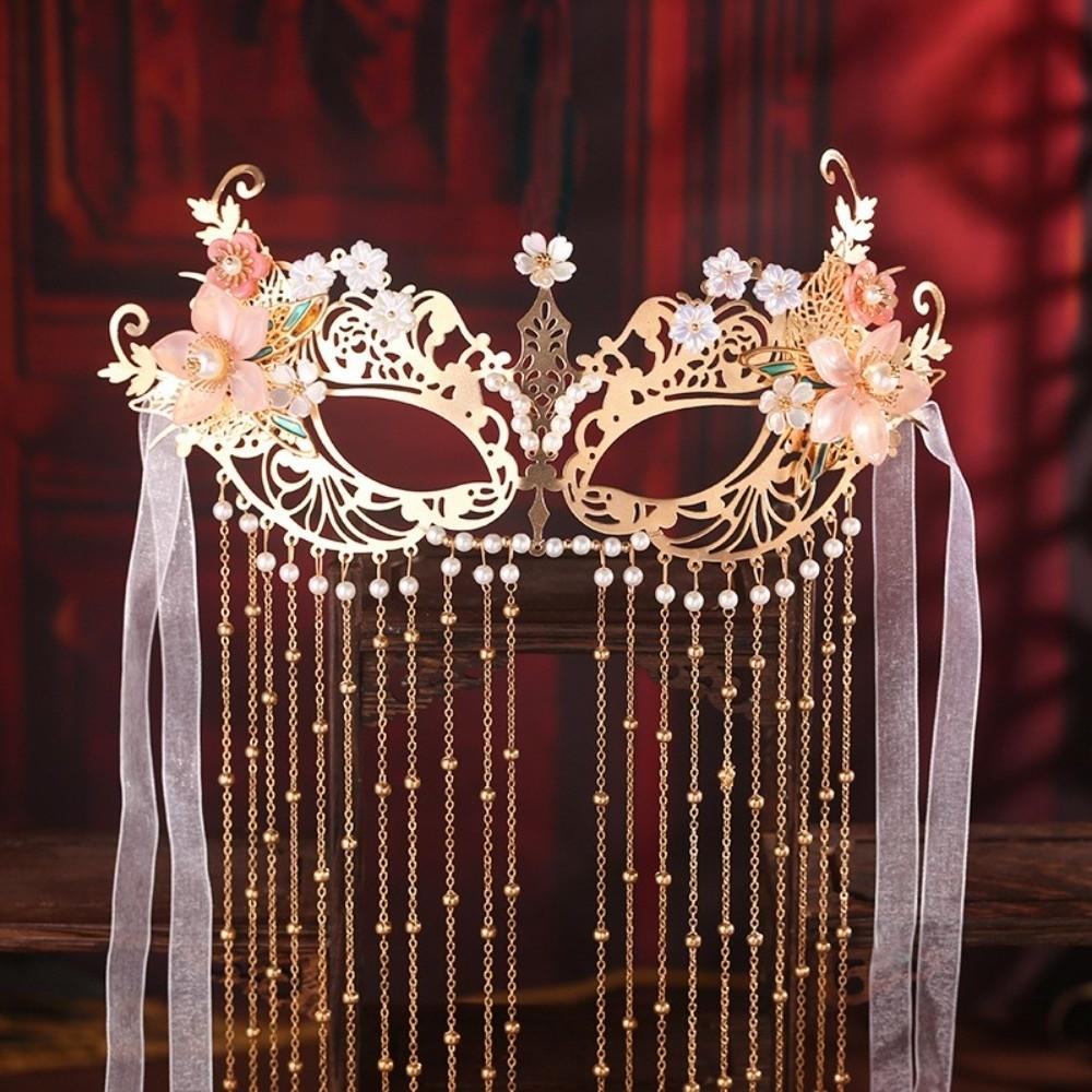 Pearls Anonymous Face Cover Chain Women Mysterious Veil Retro Wedding Mask  Gift