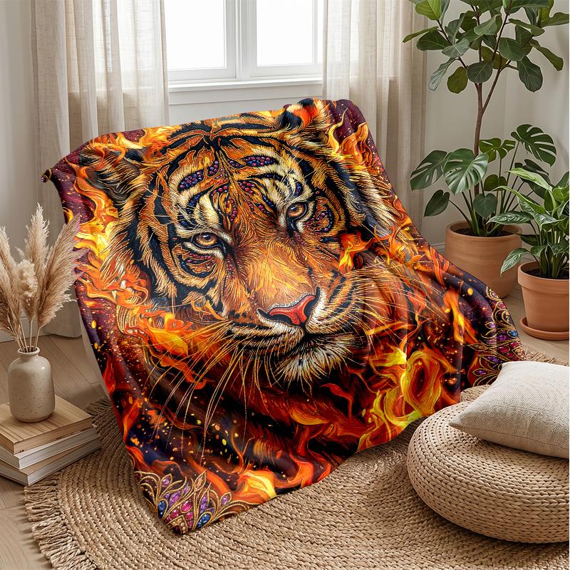 Flaming Tiger Artwork 1 Theme blanket Lightweight Warm Flannel Blanket Decorative Throw Blanket for Home Decoration
