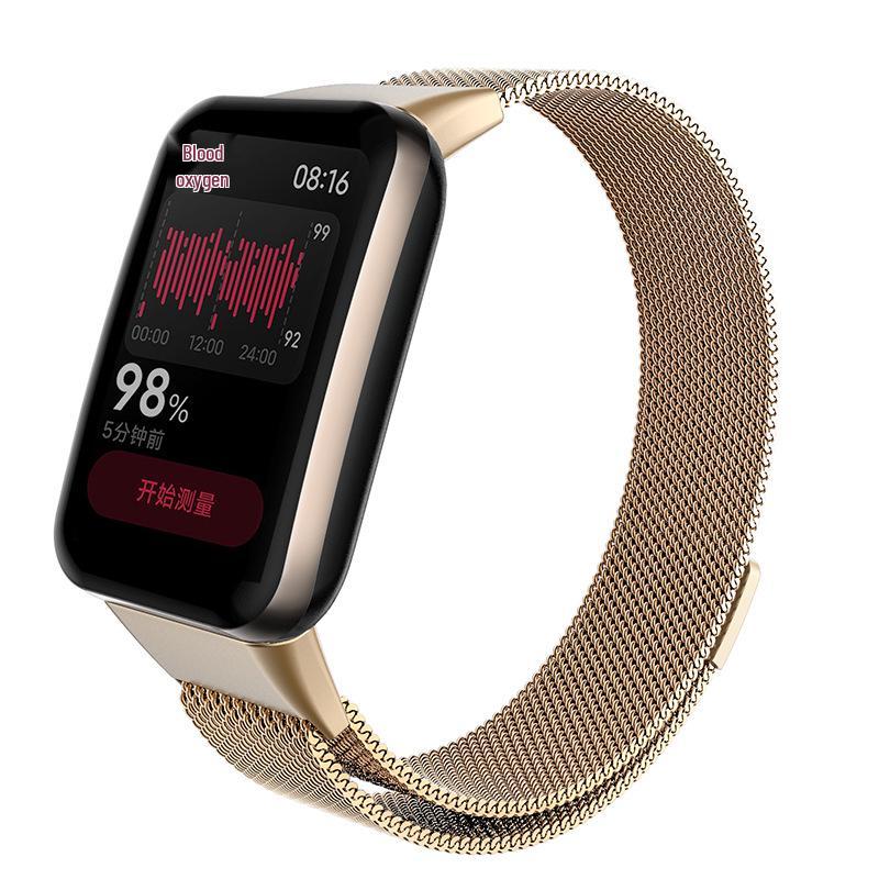 Совместим с Xiaomi Smart Band 7 Pro: Миланский ремешок из нержавеющей стали с магнитной застежкой на три бусины.
