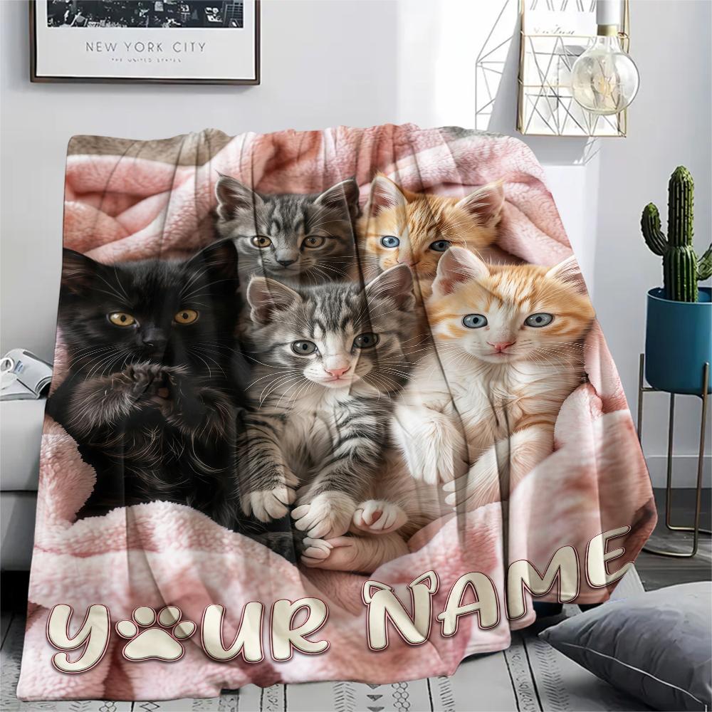 1PC Custom Name Cats Cozy Nest Patterned Flannel Blanket Suitable For All Seasons for Home Decor Warmth and Comfort Gifts Holiday Present_lx