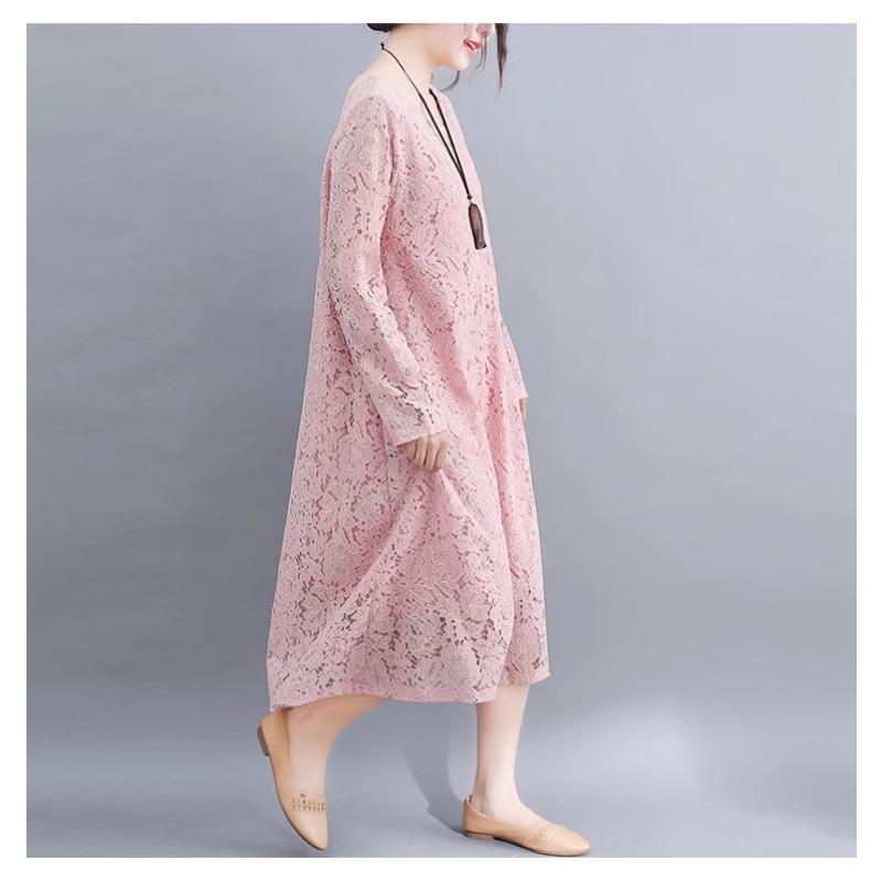 Весна-лето Плюс Размер Женское Однотонное Утягивающее Кружевное Платье