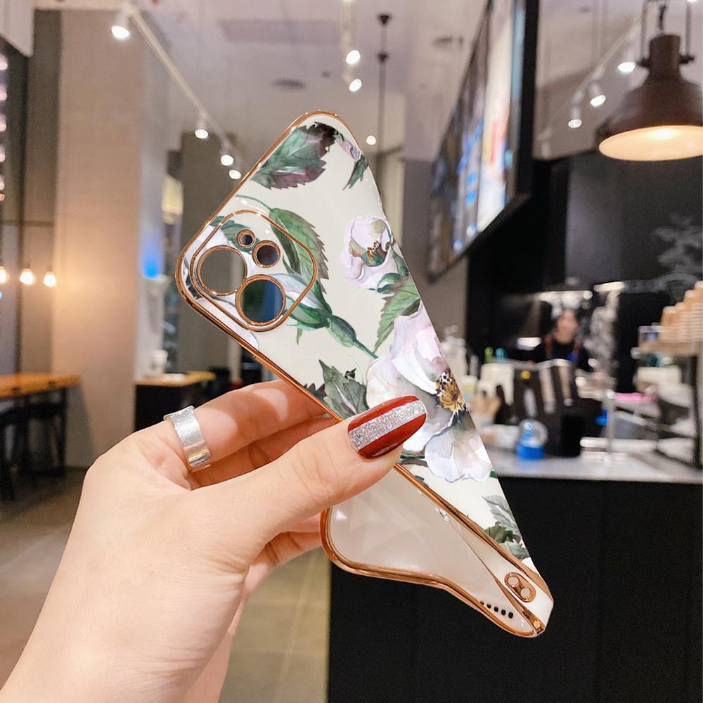Роскошный чехол с покрытием из цветка камелии для iPhone 11 12 13 14 15 Pro Max, чехол для телефона Samsung Galaxy A51 A12 A32 A52 Xiaomi Redmi 10 10C