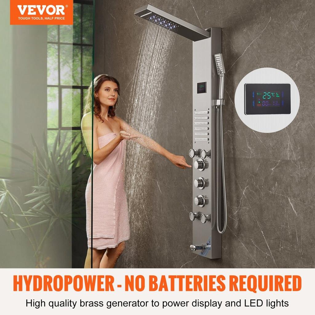 Shower Panel Tower System 6 Modes Hydroelectricity LED Stainless Steel