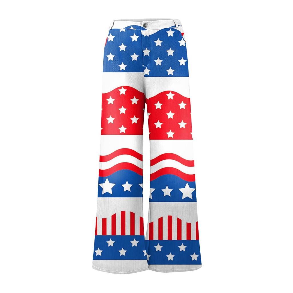 Широкие расклешенные джинсы для женщин с карманами, мешковатые брюки с винтажным цветочным принтом и высокой талией, свободные брюки