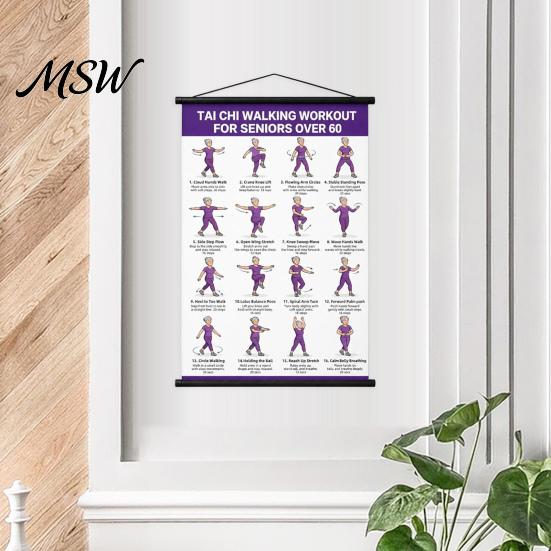 Tai Chi Practice Tool Training Hanging Scroll Poster, Sitting/Walking Movements Guide, Large Size Poster High Definition Wall Chart for Home Exercise
