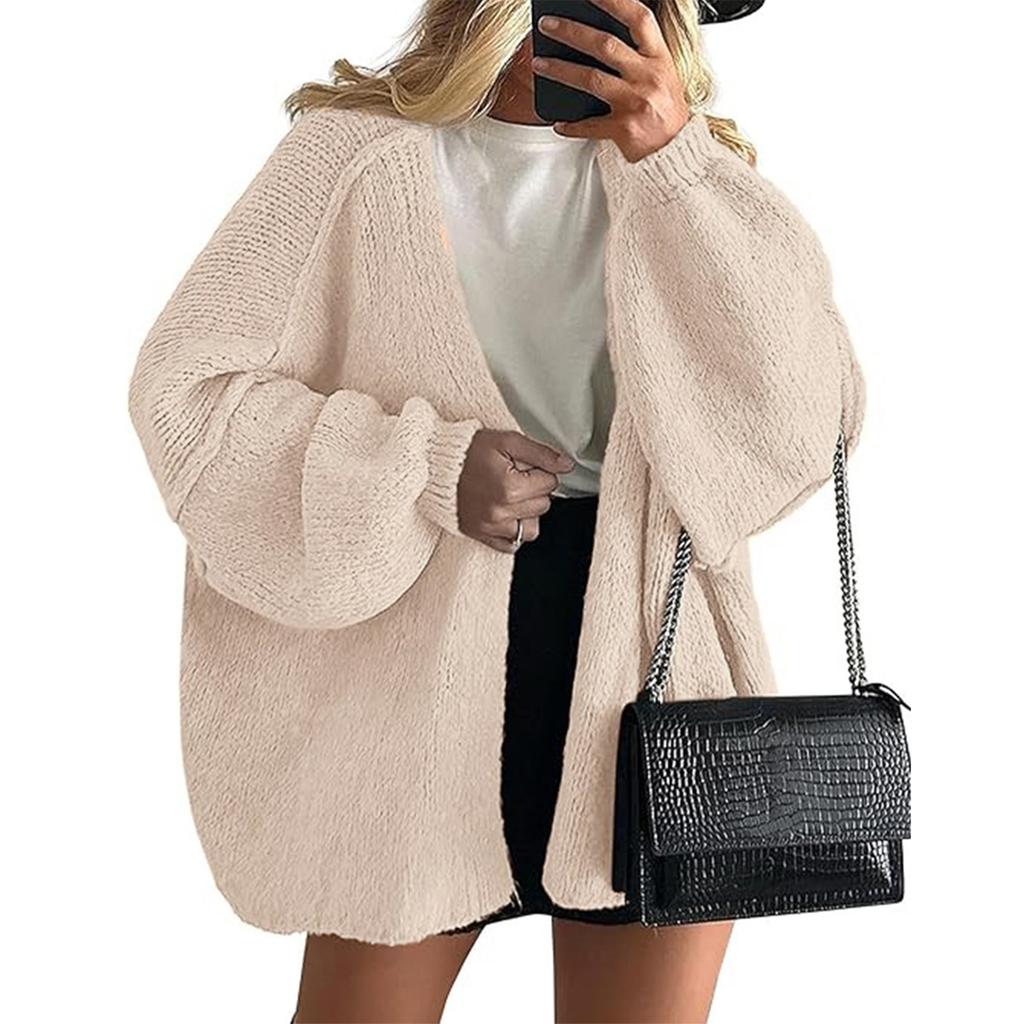 Women's Fashion Solid Color Coats Long Sleeved Knitted Casual Cardigan Sweater Jacket