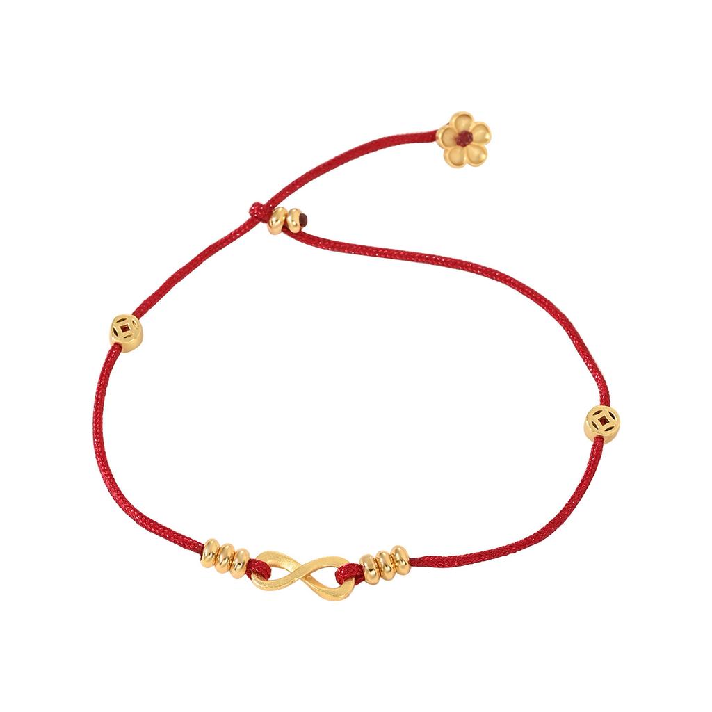 Vintage Red String Bracelet with Mobius & Lucky Fortune Coin Charm, Handmade Braided Rope Charm Bracelet for Good Luck