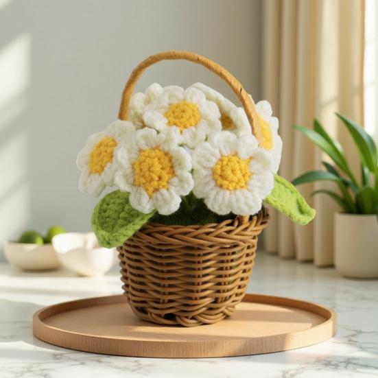 Вязаная крючком декорация в горшке, ручная работа, вязаный цветочный орнамент, готовый цветок ручной вязки