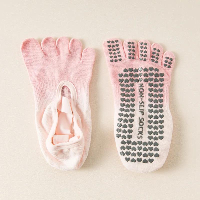 Носки для йоги, профессиональные силиконовые нескользящие градиентные носки для пилатеса, с открытой спиной, дышащие, с пятью пальцами, для занятий фитнесом в помещении, спортивные носки