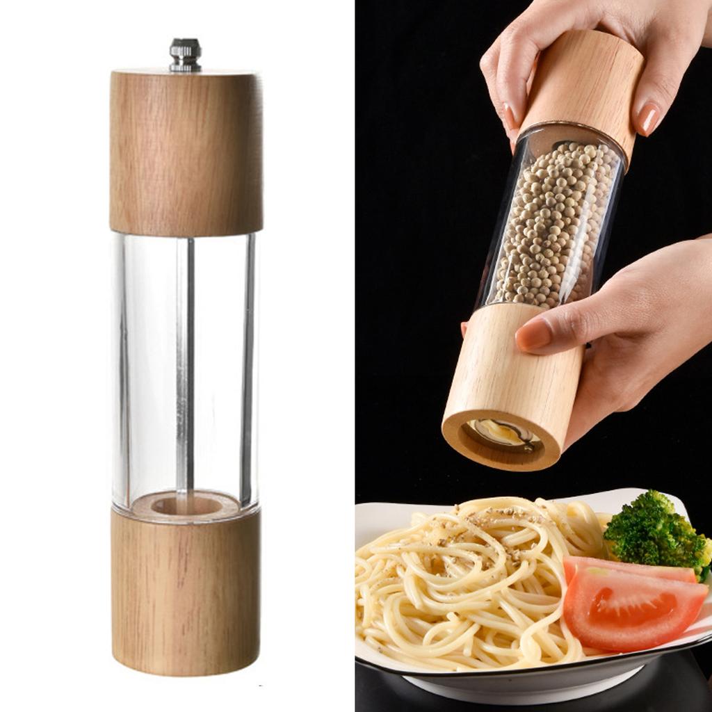 Manual Pepper Grinder Multifunctional Efficient Grinding Oak Patchwork Acrylic Pepper Mills Shakers L