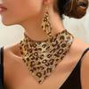 European and American Leopard Print Sequined Women's Triangular Towel Necklace + Earrings Personalized Trend Jewelry Set, Exaggerated Collarbone Chain