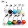 Alisouy 1PC Sexy Titanium Steel Barbell Natural Stones Opal Ball Belly Ring Navel Piercing Girl Women Button Ring Body Jewelry