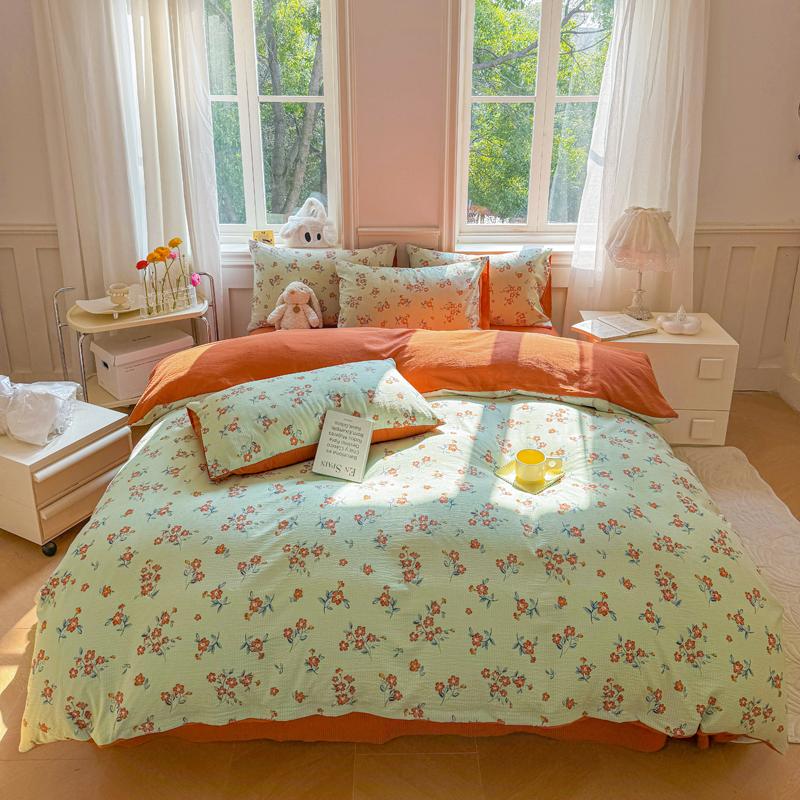 Romantic Floral Love Heart Duvet Cover Queen 4 Pcs Kawaii Strawberry Bedding Set For Girl Teen Reversible Pink Comforter Cover