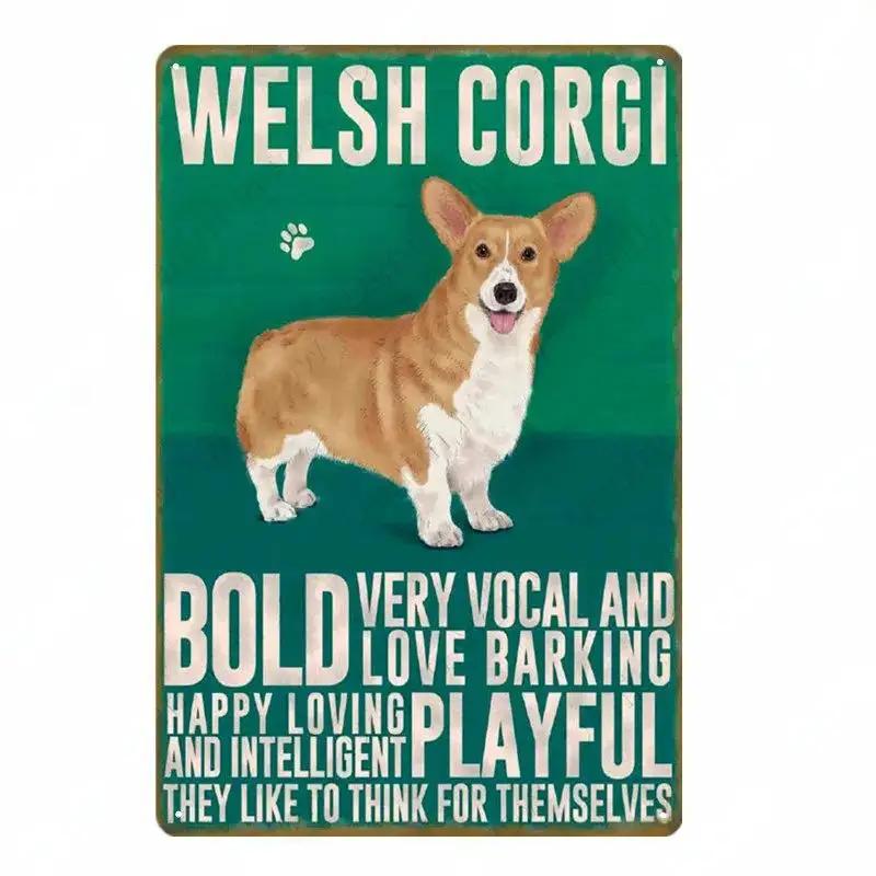 Винтажная забавная табличка для домашних животных йоркширский терьер металлическая жестяная вывеска корги немецкая овчарка художественный плакат собака паб бар домашний декор комнаты настенная тарелка
