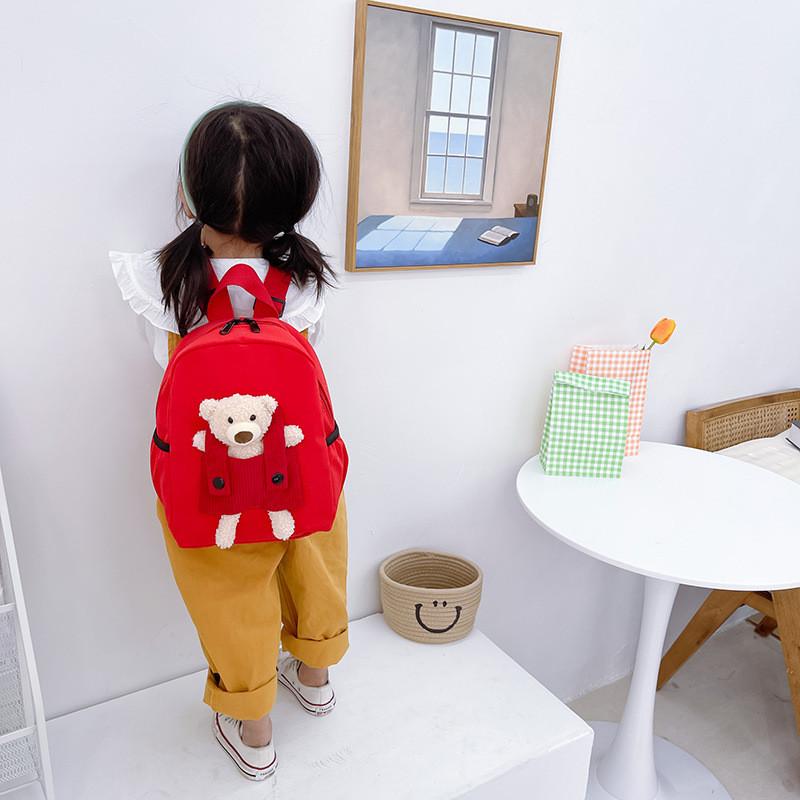 Cartoon Toddler School Backpack With Cute Bear Pendant And Lightweight Design